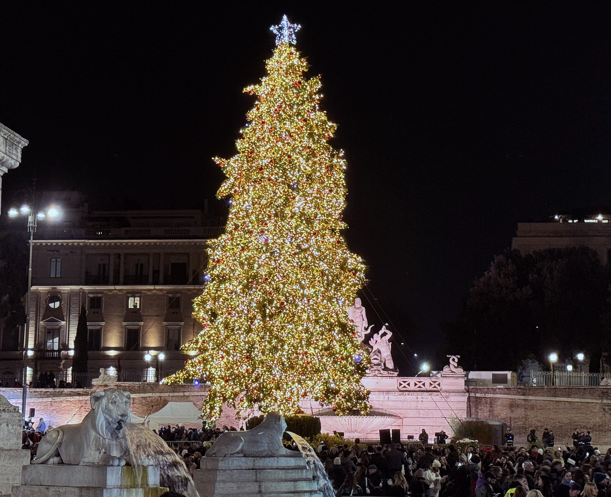 Roma: acceso l'Albero di Natale in Piazza del Popolo